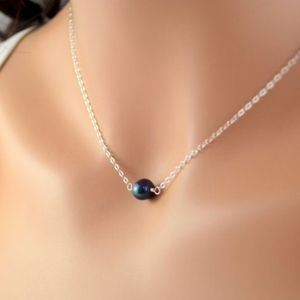 Navy blue freshwater pearl floating necklace